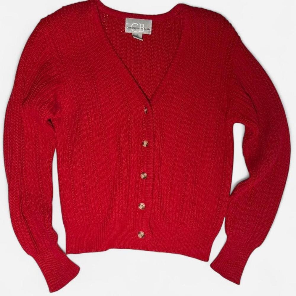 Christopher & Banks Vintage 80s Red Button-Up Cardigan Sweater